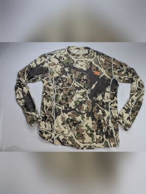 First Lite Mens L Llano Lightweight Long Sleeve Camo 100% Merino Wool Base Layer